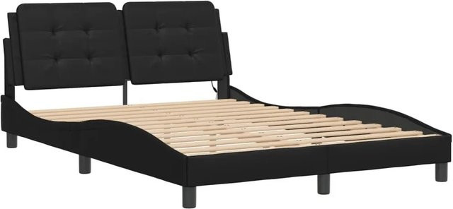 vidaXL Bettgestell Zadar Schwarz mit LED-Unterbettbeleuchtung und USB-Ladeport, B/T/H: 140 x 200 x 145 cm - Bild 1