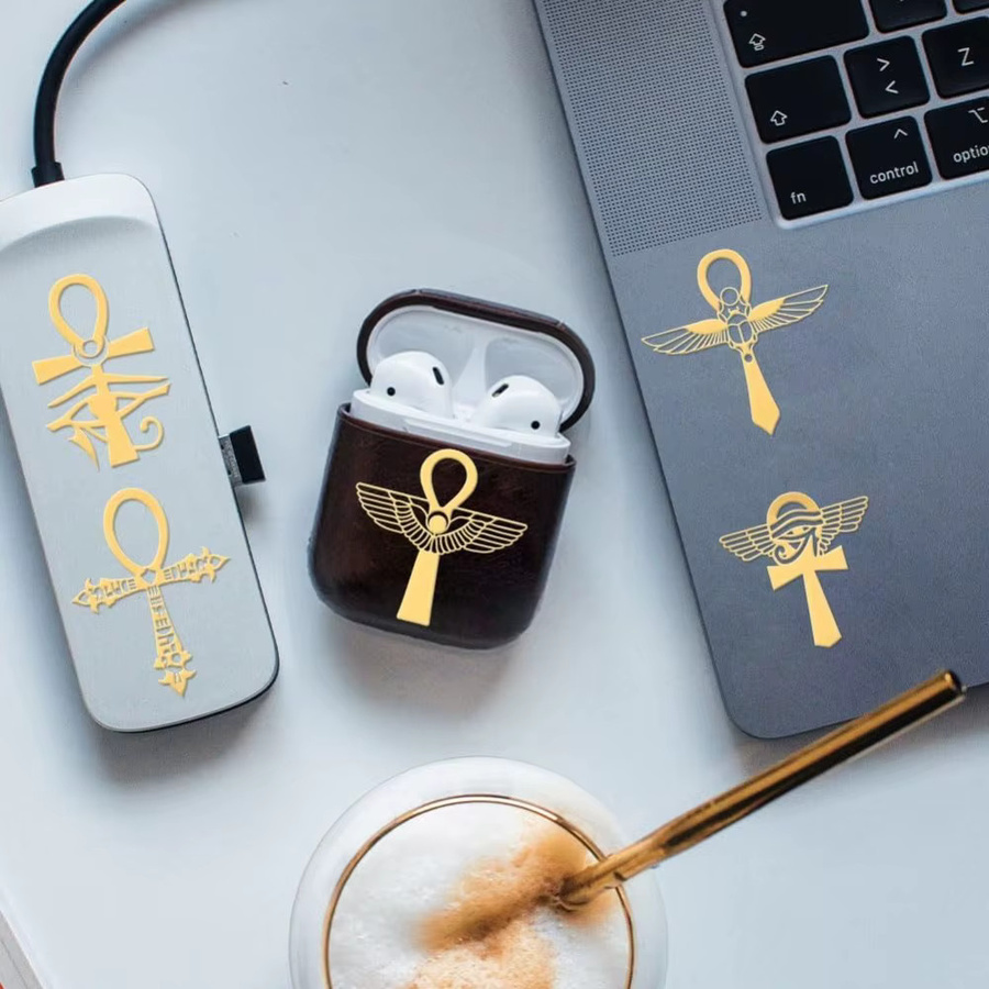 9 Stück selbstklebende Metallaufkleber in Gold mit ägyptischem Muster und Ankh-Symbol, Durchmesser: 4,06 cm - Bild 5