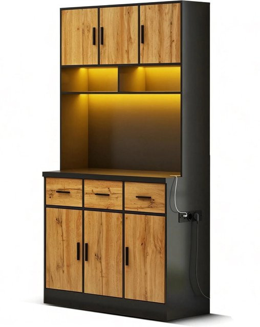 okwish Buffet in Natur mit LED-Beleuchtung und App-Steuerung, modern, B/T/H: 100 x 40 x 180 cm - Bild 1