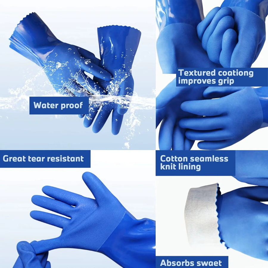Blaue Nitril-Arbeitshandschuhe aus Kunststoff, wasserdicht, öl- und chemikalienbeständig sowie rutschfest - Bild 4