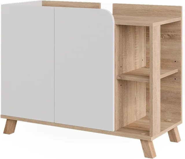 Vicco Waschbeckenunterschrank Karen in Sonoma/Weiß mit 2 Türen und offenen Regalfächern, B/T/H: 80 x 65 x 35 cm - Bild 1