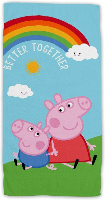 Peppa Pig Strandtuch aus Baumwolle, Multicolour, Breite: 70 cm, Länge: 140 cm - Bild 1