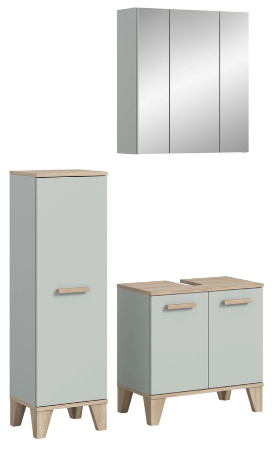 Badmöbel Set Luna von Inn.Furn in Grün und Eiche, 3-teilig, im skandinavischen Design mit LED-Beleuchtung und Spiegelschrank, Breite: 109 cm - Bild 5