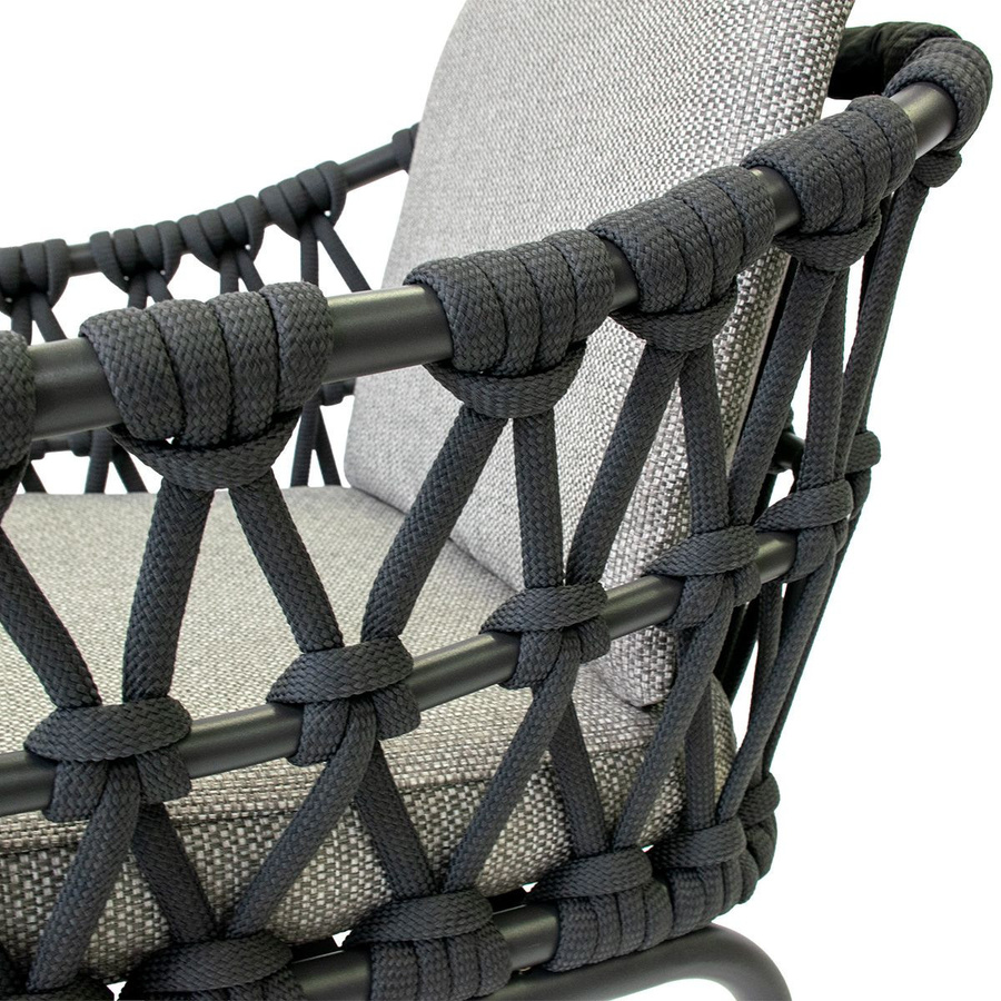 10er Set Gartenstühle Lola Lisbon Rope Sessel von Lola Home Garden aus Aluminium in Graphite und Carbon mit Pepper Sunproof Kissen - Bild 3