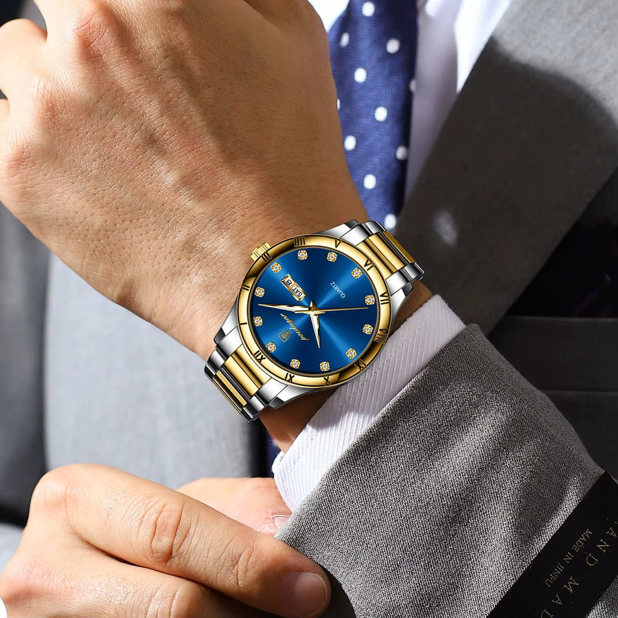 POEDAGAR Armbanduhr Quarz, Edelstahl, Silber, Herren, Datum, Wochentag - Bild 5