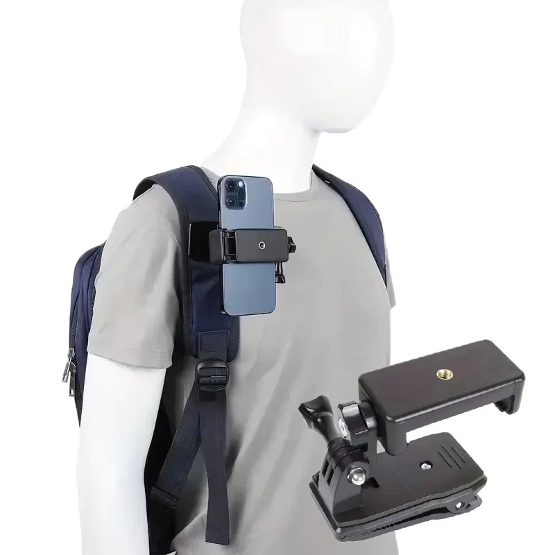Anti-Rutsch Rucksack Strap Clip mit verstellbarer Smartphone-Halterung für Outdoor-Videos und Live-Streams in Schwarz - Bild 3