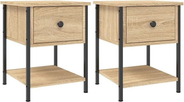 Set aus 2 vidaXL Nachttischen in Sonoma-Eiche, Farbe Braun, B/T/H: 34 x 35,5 x 45 cm - Bild 1