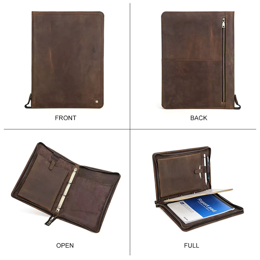 Retro Rindsleder A4 Ringbuch Ordner und iPad Portfolio CONTACTS FAMILY in Braun für iPad Pro 11 und iPad Air 4/5 - Bild 3