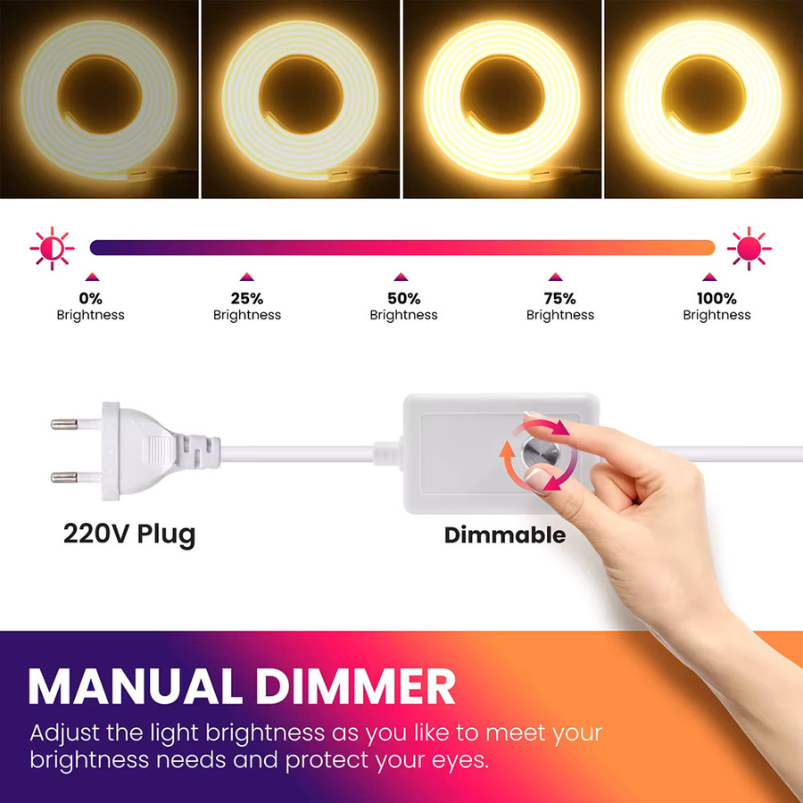 KISUFU COB LED Neonstreifen dimmbar mit Netzteil und Controller, 220V, Weiß, 288 LEDs - Bild 5