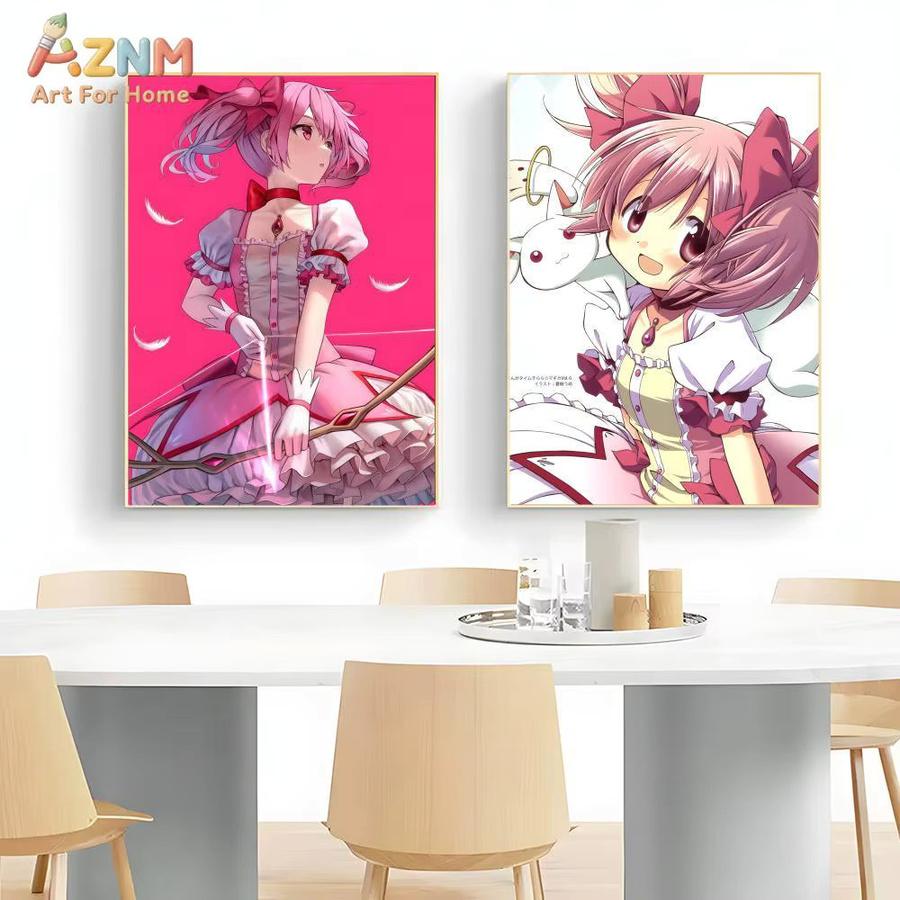 AZNM Puella Magi Madoka Magica Anime Leinwand-Wanddruck mit Madoka, Homura und Sayaka, ungerahmte Illustration in Mehrfarben - Bild 2