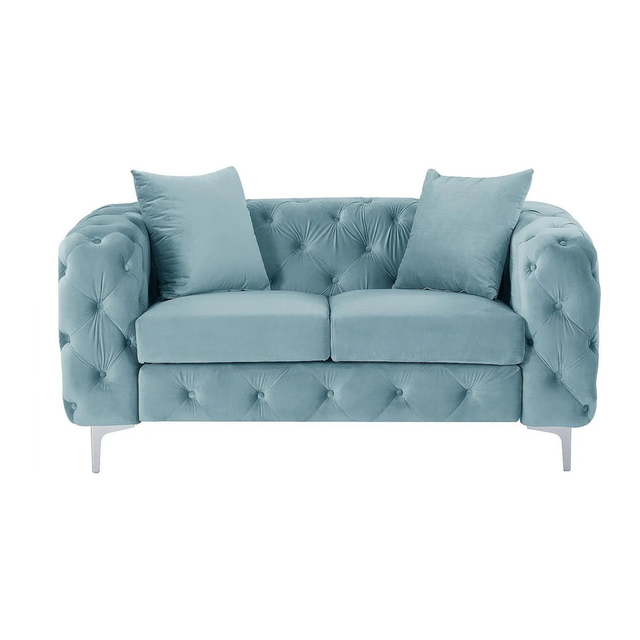Vente-unique Chesterfield Sofa Edwina in Hellblau aus Samt, Breite: 162 cm - Bild 2
