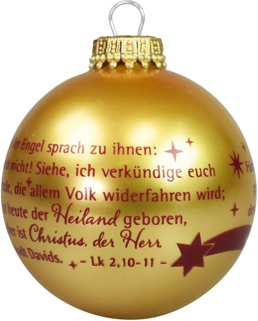 Goldene Christbaumkugel aus Glas von Uljö mit dem Schriftzug Und der Engel sprach - Bild 1