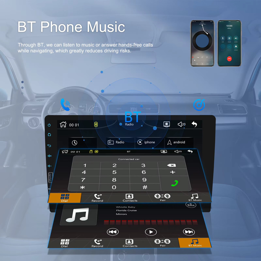 Podofo 1Din Fahrzeug-Stereoradio mit 9-Zoll-Touchscreen, Carplay, Android Auto, Bluetooth und USB in Schwarz - Bild 2
