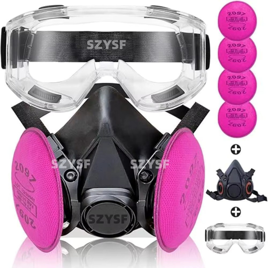 HFYSF Halbgesichts-Atemschutzmaske 6200 2097 mit Filterbrille für organische Dämpfe und Staub, Farbe Grau/Klar - Bild 2