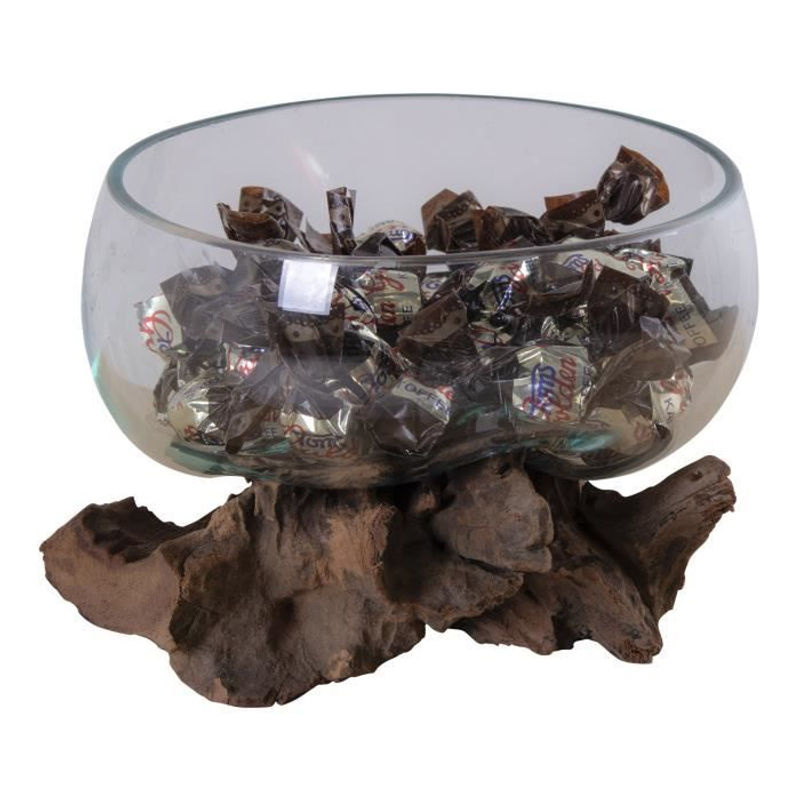 House Nordic San Marino Wassertropfen Vase aus Teakholz und Glas, Braun/Transparent, Höhe: 15 cm - Bild 3