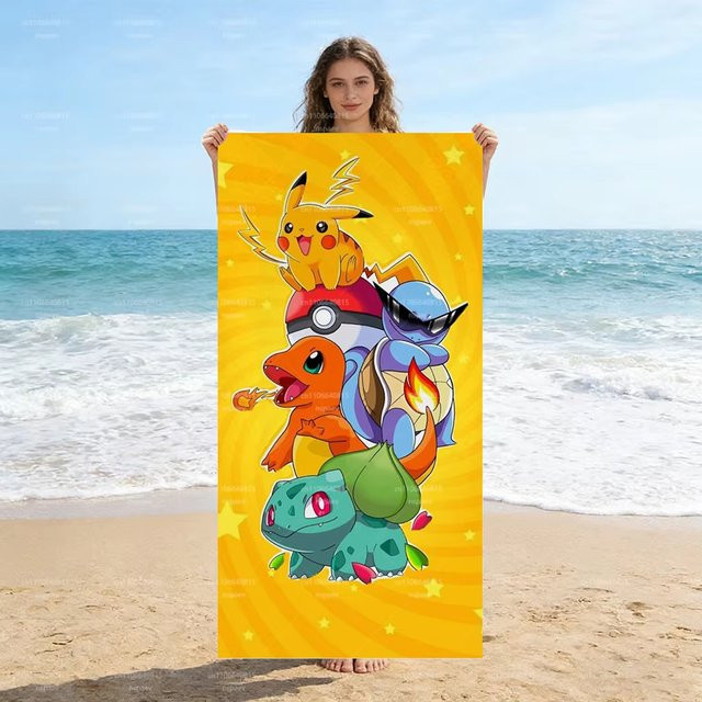Potdemiel Strandtuch mit Pokemon Pikachu-Print in Gelb aus weicher Mikrofaser - Bild 1