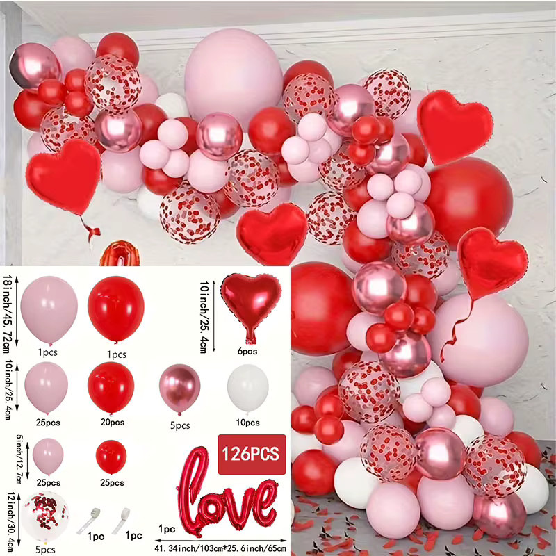 Mtrong Te Ballon Bogen Girlande Set für Valentinstag, Hochzeit und Verlobung in Rot mit Herz-Motiven, 126 Teile - Bild 2