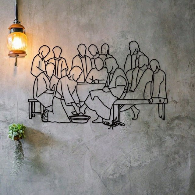 Metall-Wandkunst Jesus Apostles von CIFBUY in Schwarz – Minimalistische abstrakte Linienkunst als christliche Dekoration - Bild 1