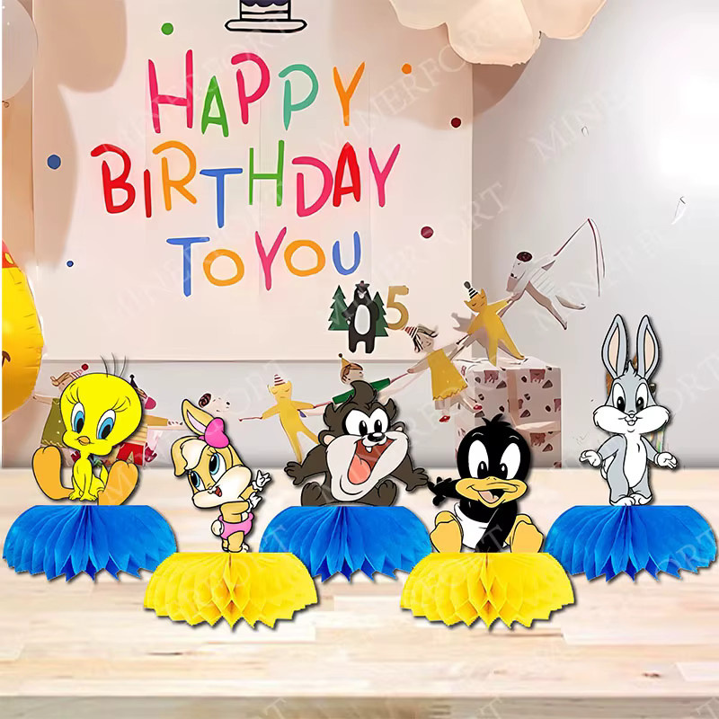 5er Set Looney Tunes Waben-Tischdekoration von Warner Bros. mit Taz, Sylvester und Tweety Bird in Mehrfarbig für Babyparty und Geburtstagsparty - Bild 3