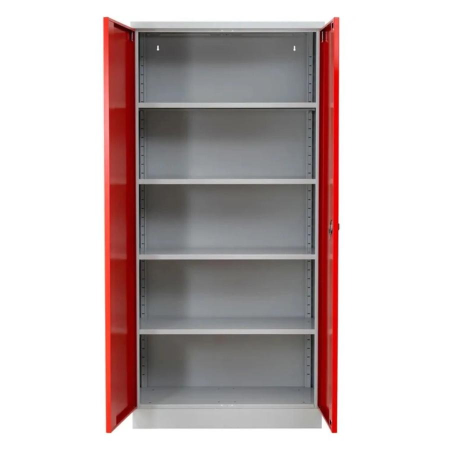 PROREGAL Stahlschrank Bee mit 5 verstellbaren Fachböden und abschließbaren Türen, Grau-Rot, H x B x T: 195 x 92 x 42 cm - Bild 2
