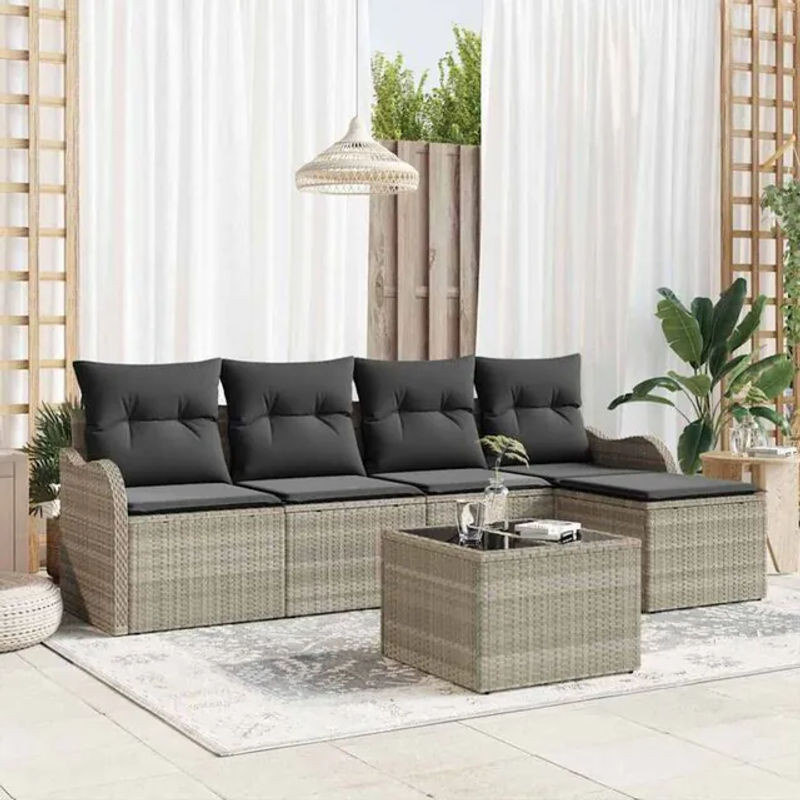 vidaxl Garten-Sofa-Set aus Poly-Rattan mit 6 Kissen in Hellgrau - Bild 1