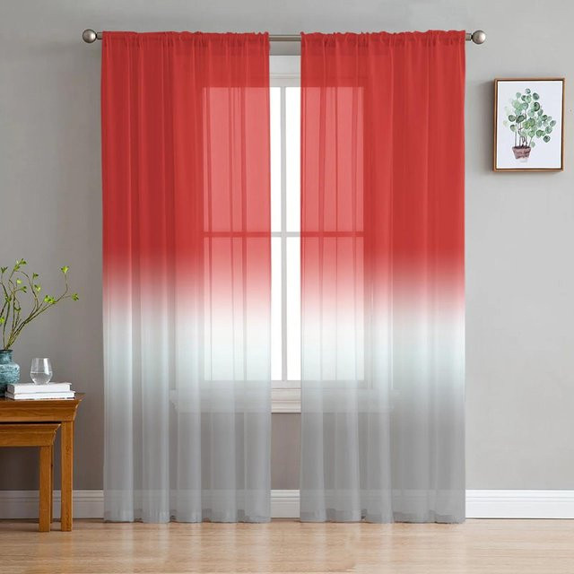 Yiran Furniture Transparente Tüll Vorhänge in Rosa Grau Gradienten aus Organza für Wohnzimmer und Schlafzimmer, Breite: 135 cm, Höhe: 215 cm - Bild 1
