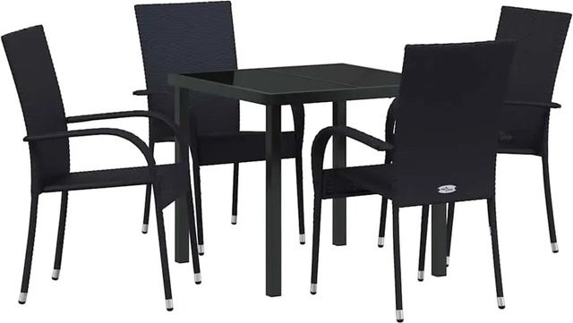 vidaXL Garten Essgruppe 5-teilig aus Poly Rattan und Stahl in Schwarz mit Sicherheitsglas und gewebter Textur - Bild 1