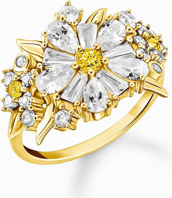 Thomas Sabo Cocktailring Blume, 925 Silber, vergoldet, Zirkonia, Damen - Bild 1
