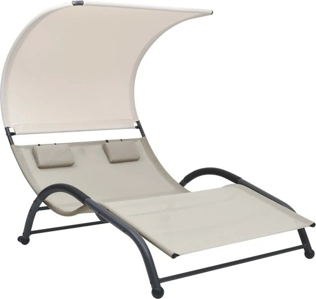 vidaXL Doppel-Sonnenliege mit Sonnendach aus Textilene in Creme, B/T/H: 190 x 158 x 137 cm - Bild 1