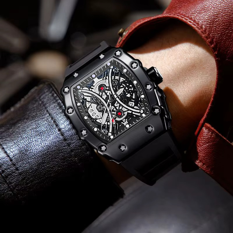 STARPERISH Armbanduhr Tonneau, Quarz, Silikon, Schwarz, Gold, Herren - Bild 1