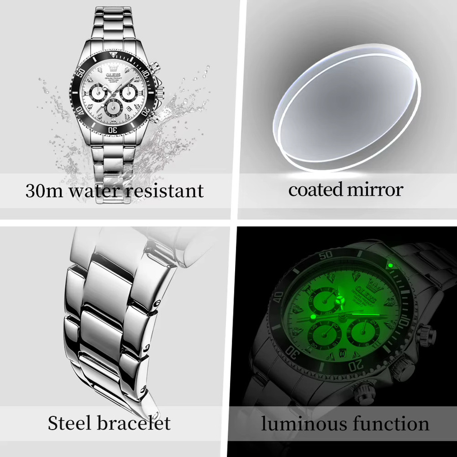 OLEVS Chronograph, Quarz, Edelstahl, Weiß, Damen - Bild 6