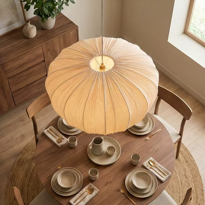VIGOUS Nordische LED-Pendelleuchte aus Stoff für Wohnzimmer, Esszimmer und Schlafzimmer - Bild 3