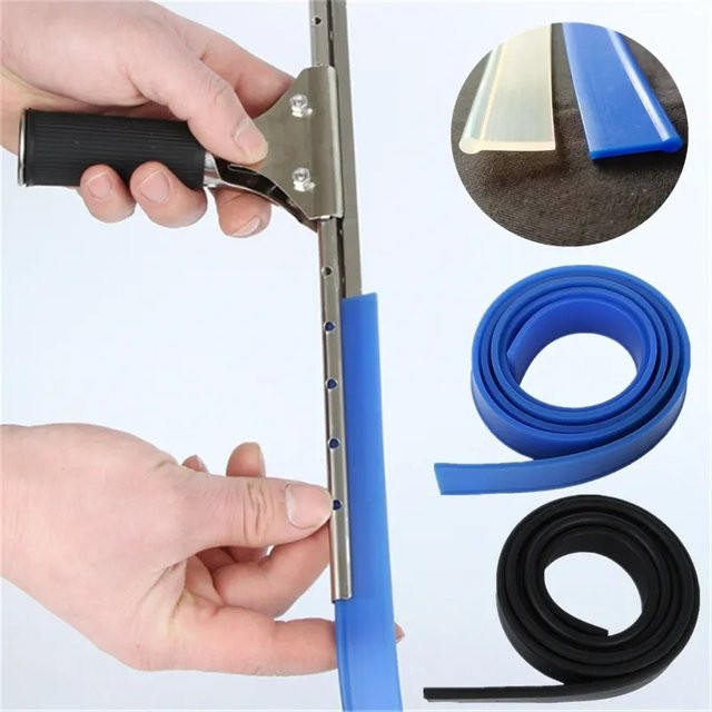 Multifunktionaler Glasreiniger Rakel mit Schaber und Gummilippe in Schwarz, Höhe: 106 cm - Bild 1