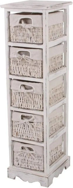 MCW Regal Kommode mit 5 Korbschubladen in Weiß im Shabby-Look, B/T/H: 90 x 25 x 28 cm - Bild 2