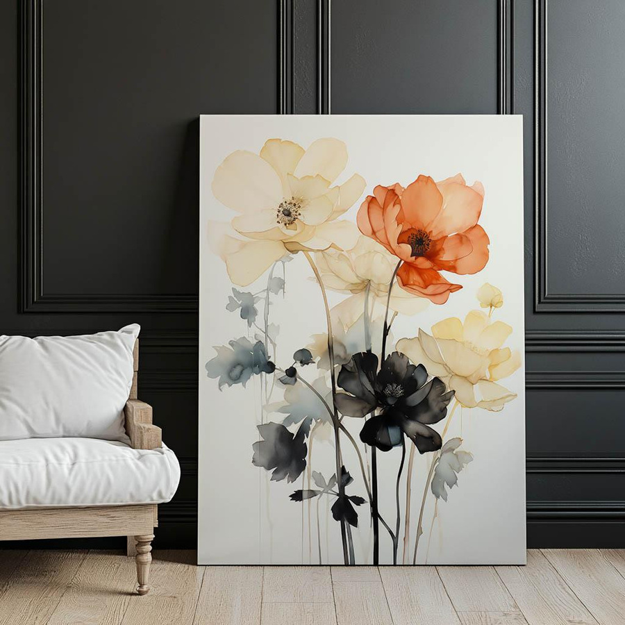 Blumen Symphonie in Aquarell Wandbild von iKable mit dunkelbraunem Holzrahmen, B/H: 40 x 30 cm - Bild 2