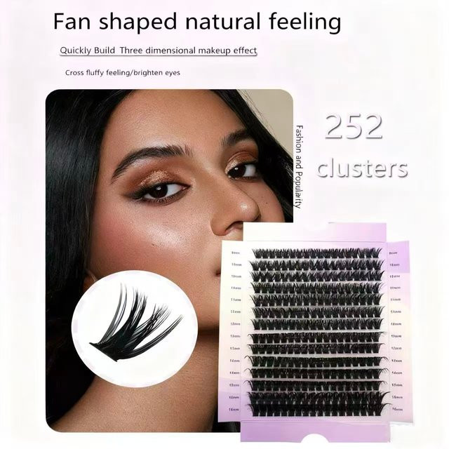 Anlinnet Falsche Wimpern, Schwarz, Natürlich, 252 Cluster, 9–16 mm - Bild 1