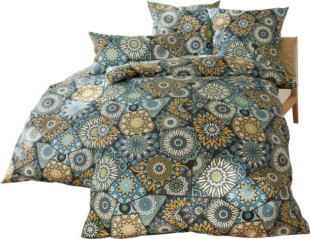 Bettwäsche wäschepur aus 100% Baumwolle mit floralem Blumenmuster in Schwarz-Topas und Multicolour, B/T: 135 x 200 cm - Bild 1