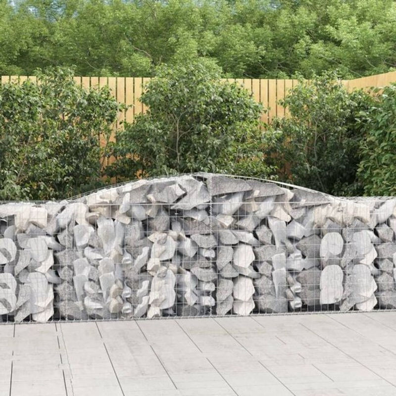 Vidaxl Gabionen Set mit Hochbogen aus verzinktem Eisen in Silber, 7 Stück, B: 400 cm, H: 80/100 cm, T: 50 cm - Bild 1