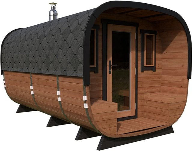 Saunafass Deluxe aus Holz mit Terrasse, Maße: B: 400 cm, T: 200 cm - Bild 1