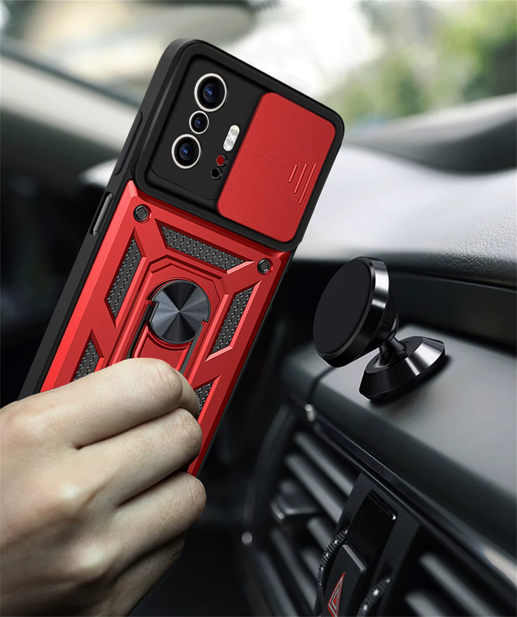 Magnetische Schutzhülle für Xiaomi 11T und 11T Pro mit Kamera-Objektivschutz und Halterung-Ring in Gold und Rot - Bild 3