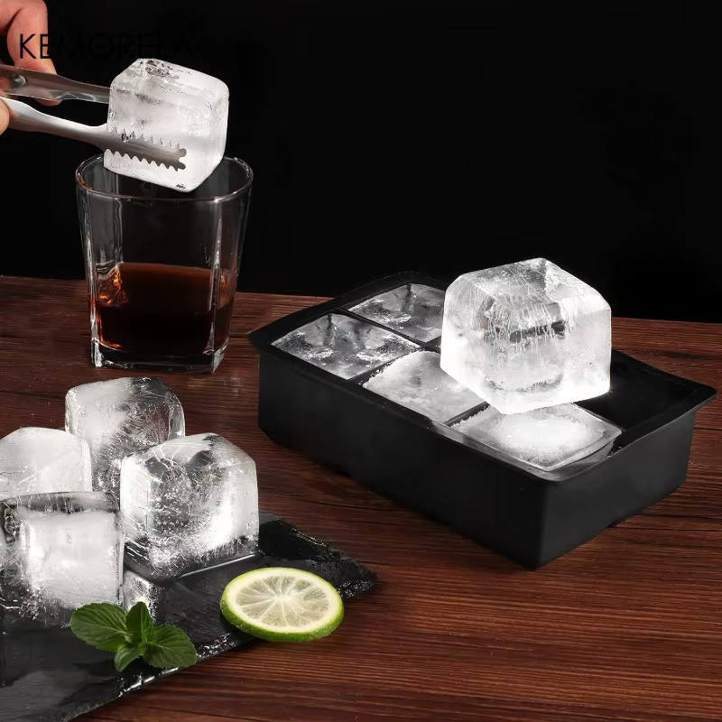 KEMORELA Silikon Eiswürfelform mit Deckel in Schwarz für große Eiswürfel - Bild 4