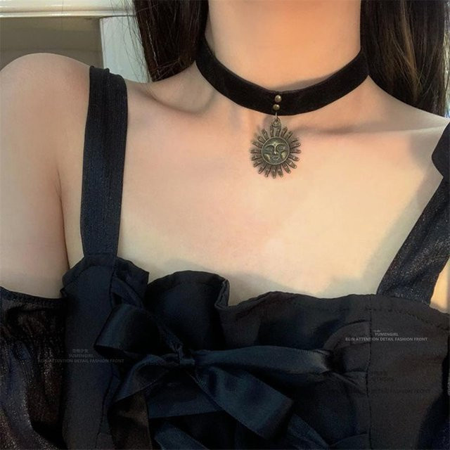 Sonne Halskette Vintage, Schwarz, Zinklegierung, Damen - Bild 1