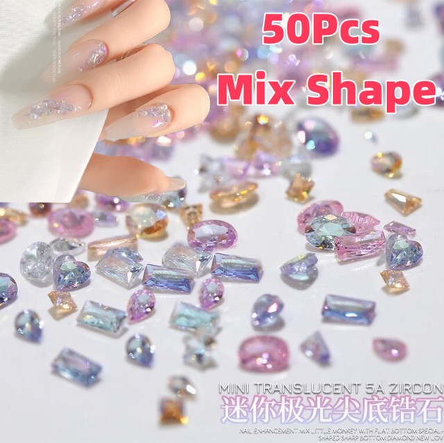 HotPress Nail Art Charms, 50 Teile, Mini Zirkon, White, Glänzend - Bild 1
