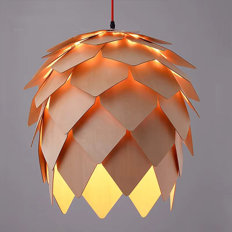JUDU Moderne Nordic LED Pendelleuchte aus Holz in Tannenzapfen-Design, Braun, Warmweiß - Bild 2