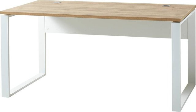 Schreibtisch LIONI von Germania in Weiß und Eiche Nachbildung mit Kufengestell, B: 158 cm, H: 75 cm, T: 79 cm - Bild 1