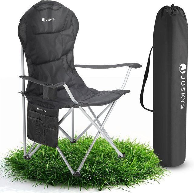 Juskys Campingstuhl Lido gepolsterter Klappstuhl mit Getränkehalter und Tasche Schwarz - Bild 1