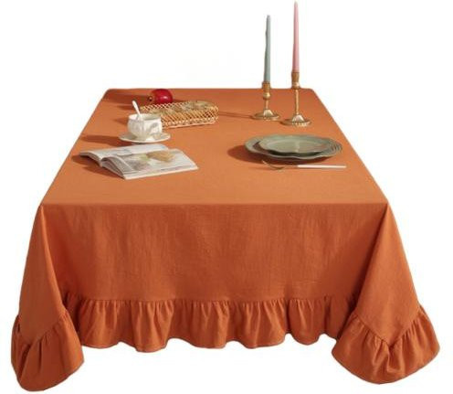 Caihezhi Tischdecke aus Baumwollmischung mit Rüschen in Orange, Rechteckig, 90 cm - Bild 1