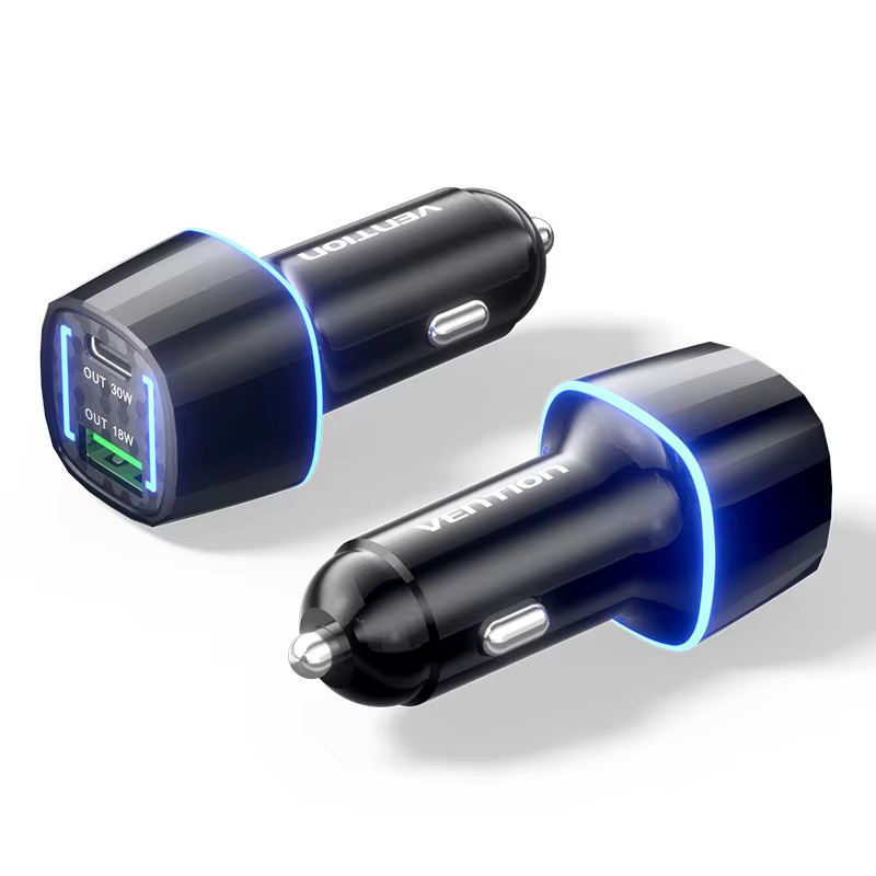 Vention USB-Autoladegerät mit 48 W Schnellladung QC3.0 und PD Typ C in Schwarz - Bild 3