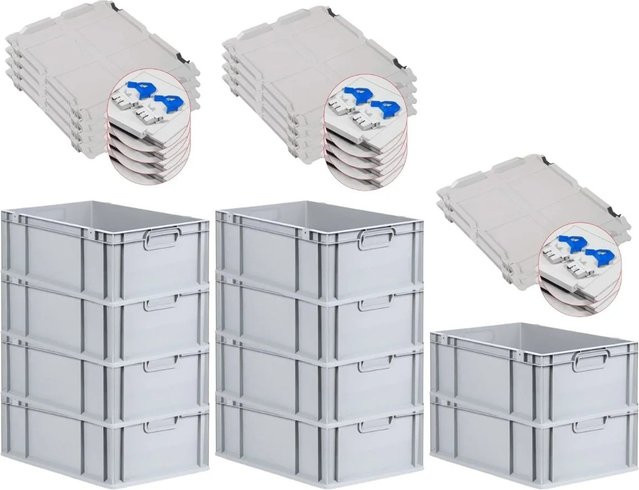 PROREGAL SuperSparSet 10x Eurobox NextGen Grip mit Scharnierdeckel und blauen Schiebeschnappverschlüssen, Grau, H: 22 cm, B: 40 cm, T: 60 cm - Bild 1