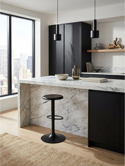KADIMA DESIGN Barhocker aus Metall in Schwarz, modern, drehbar und höhenverstellbar, Höhe: 58–79 cm - Bild 1